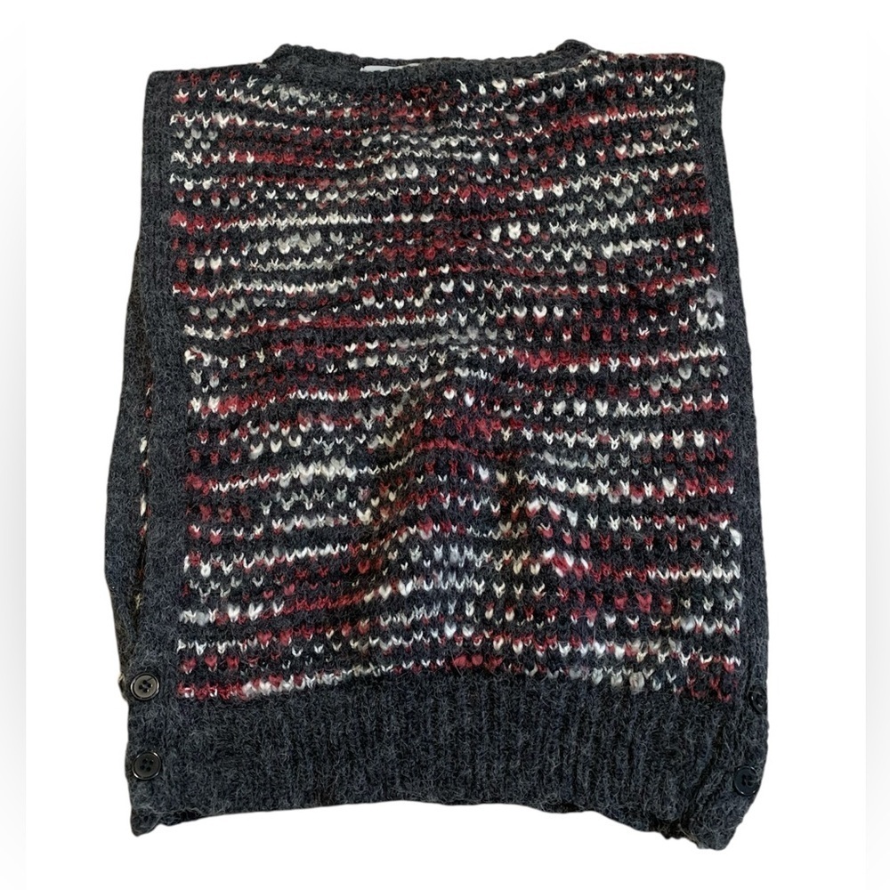 Vintage Ms. Sheryl Fair Isle Sweater L | Gray Red White Knit Pullover Chunky 80s